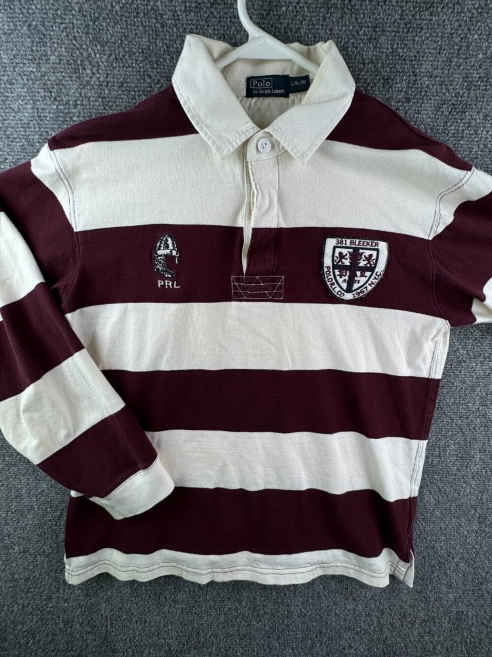 Polo by Ralph Lauren Boys Maroon and Cream Striped Rugby Shirt
